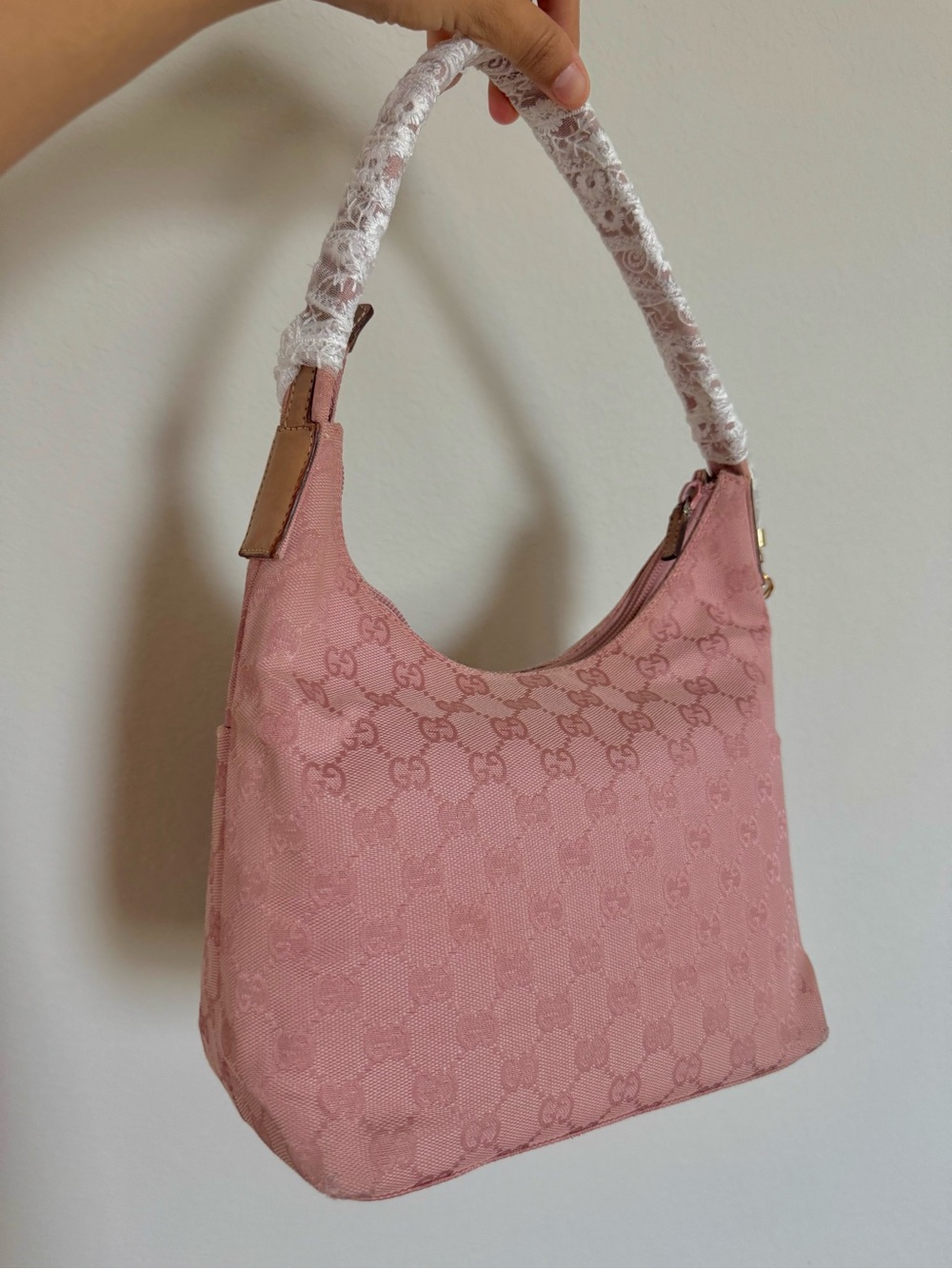 Gucci Pink GG Jacquard Shoulder Hobo Bag